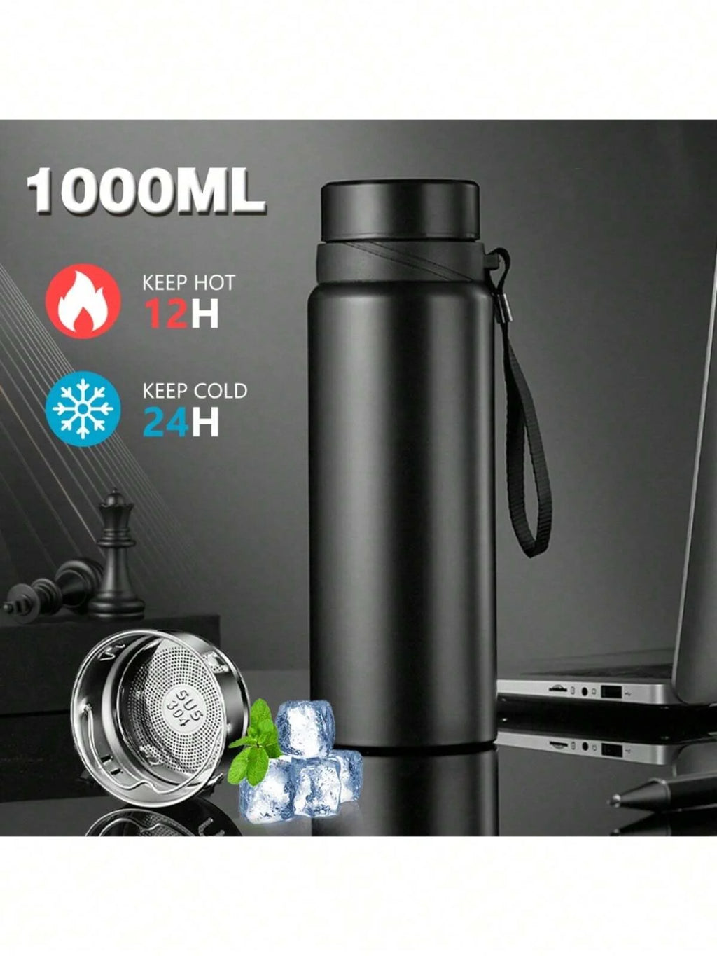 Garrafa de água térmica de 1l, garrafa de água fria e quente para água, chá, café, frascos a vácuo, garrafa de aço inoxidável